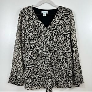 Motherhood Maternity Black Tan Floral Print Long Sleeved Pullover Blouse Size M
